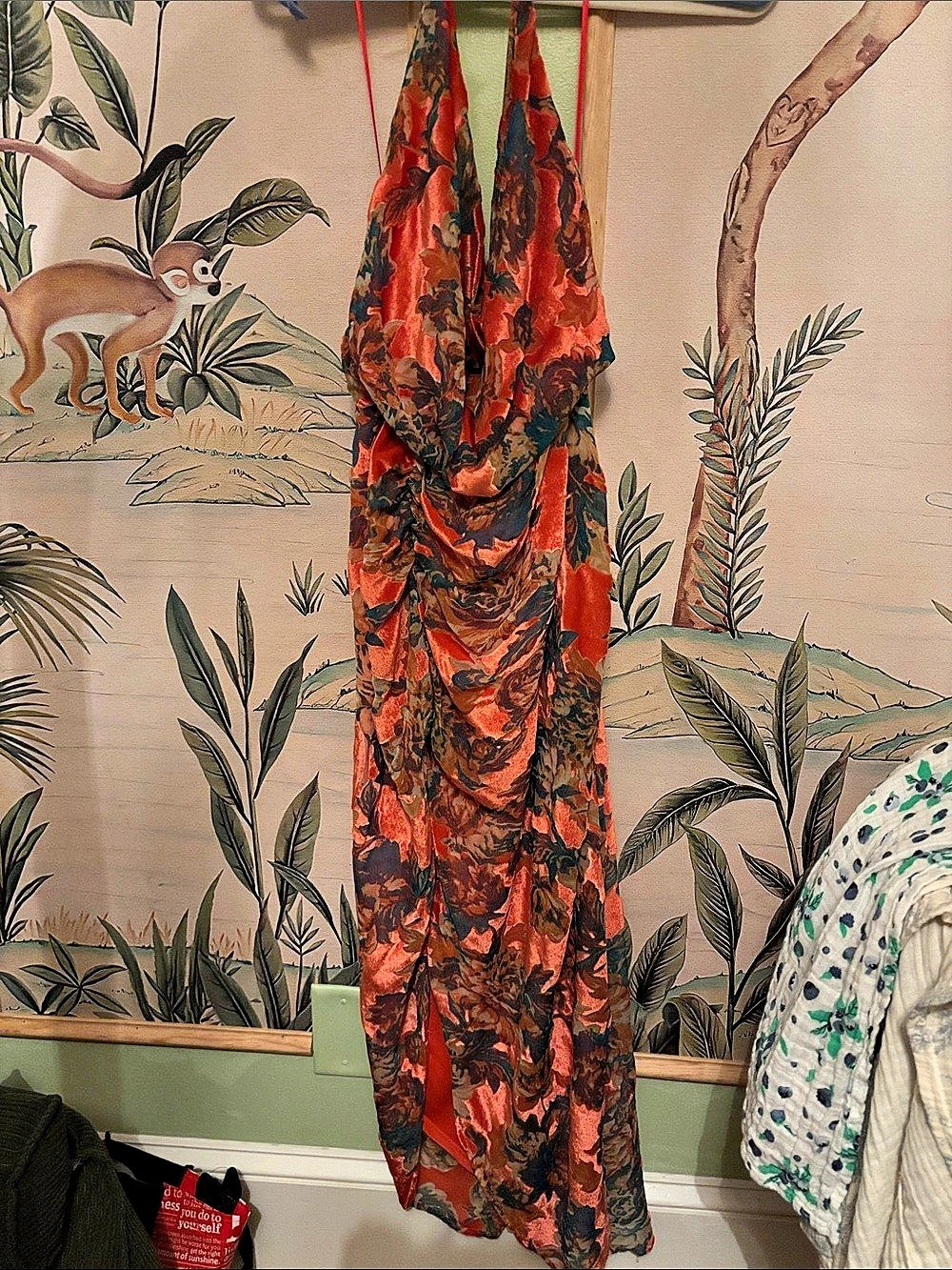 VICI Dry Bloom Burnout Velvet Maxi Dress Floral Red & Blue Large